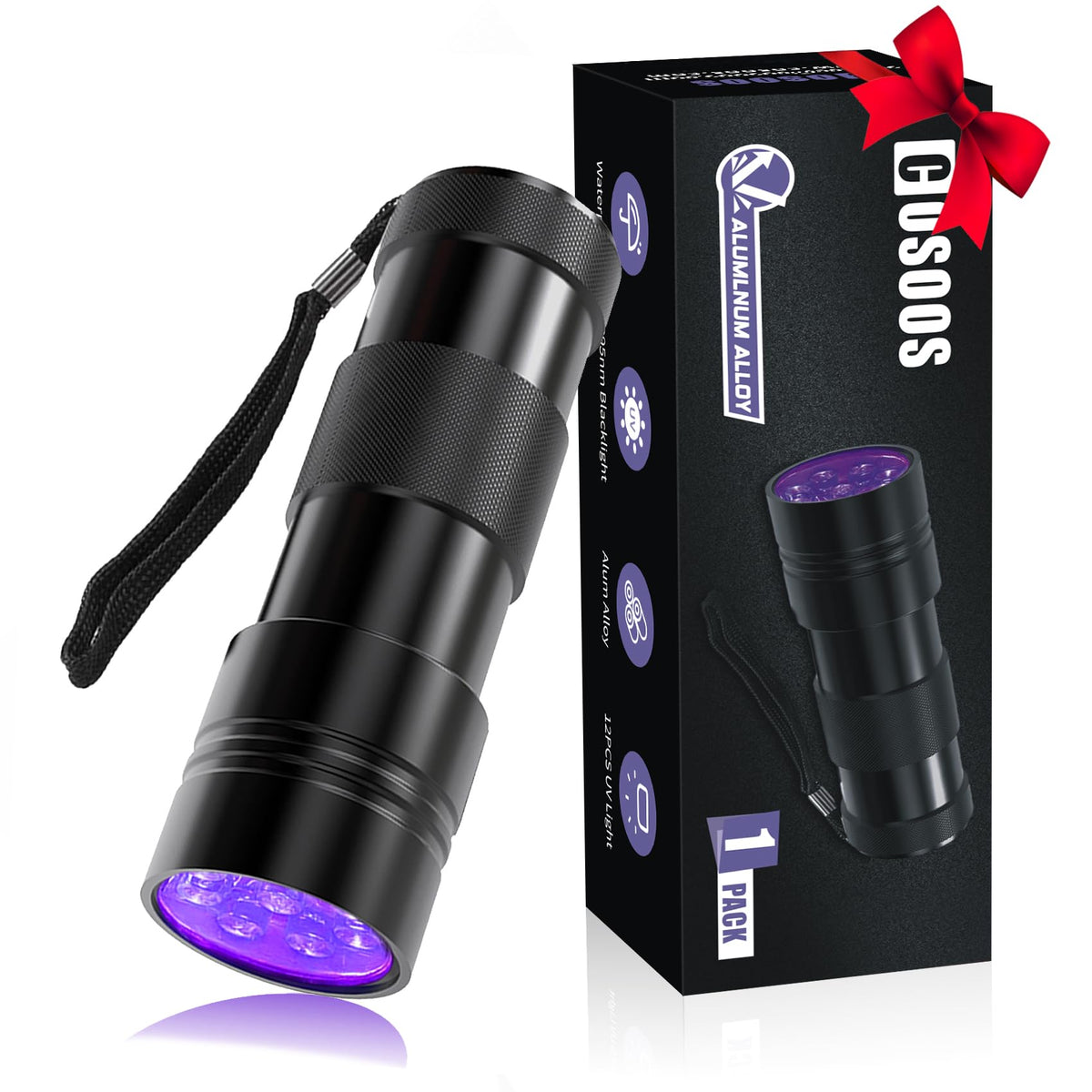 COSOOS 2 Pack UV Flashlight, 12 LED Handheld Blacklight Flashlight 395nm Mini Light Torch Detector for Dog Pet Urine Stains, Bed Bugs and Scorpions. (Batteries not Included)