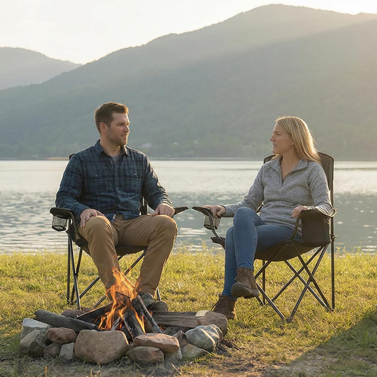 ALPHA CAMP 2-Pack Folding Camping Chair with Cooler Bag & Lumbar Support