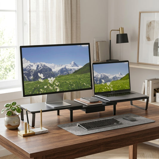 3-Level Adjustable Monitor Stand β Black Ergonomic Desk Riser for 13β32" Screens | VectraKeys