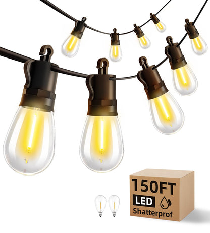 Outdoor String Lights Patio LED - 15M 50FT Outside Waterproof Dimmable