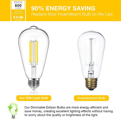 DAYBETTER 4 Pack Vintage LED Edison Bulbs, E26 Led Bulb 60W Equivalent, Dimmable Led Light Bulbs, High Brightness 800 LM Warm White 2700K, ST58 Antique LED Filament Bulbs, Clear Glass Style for Home