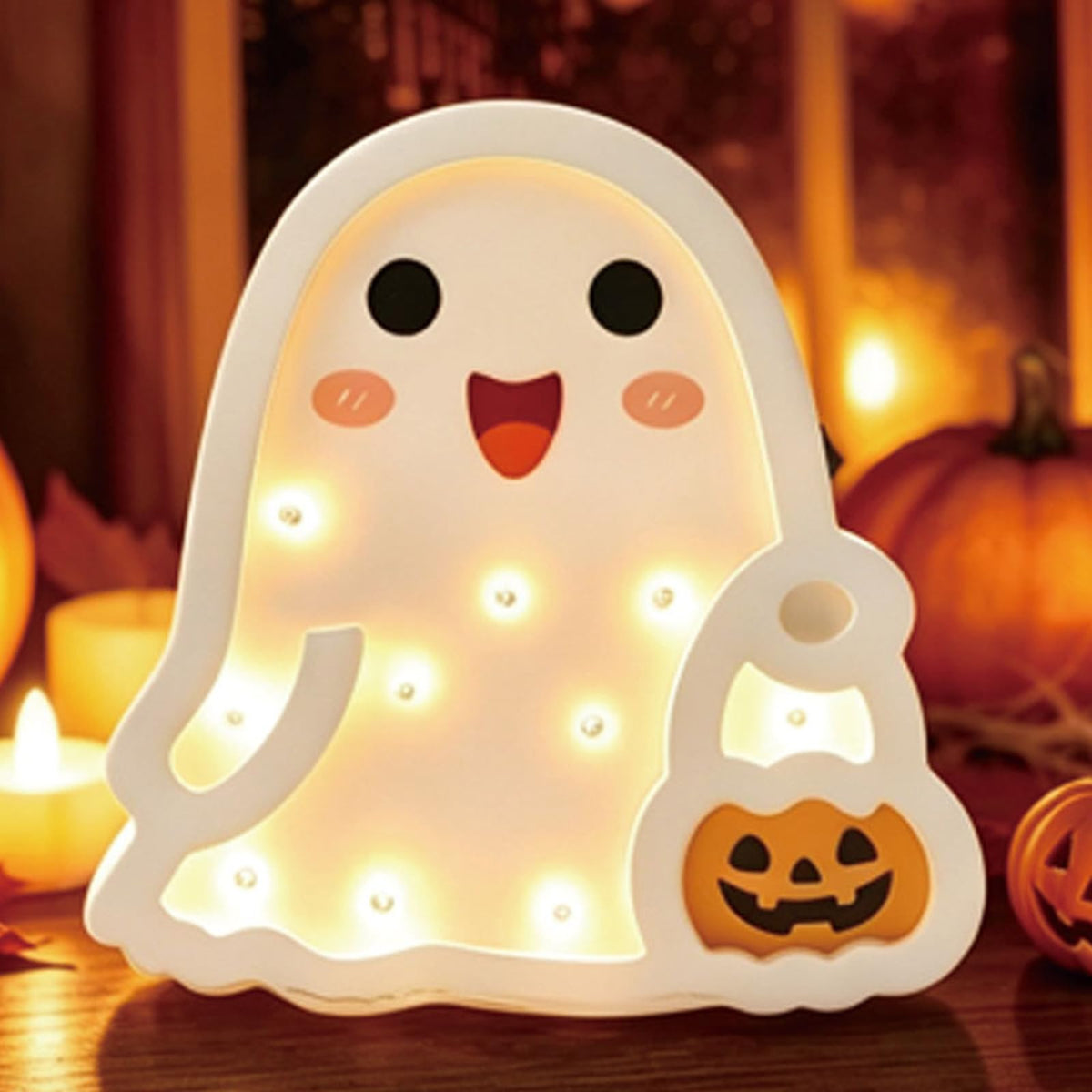 FOIMAS Halloween Wooden Table Sign,Light Up Pumpkin Table Centerpiece Topper for Halloween Table Top Party Decoration Supply（UPGRATED)