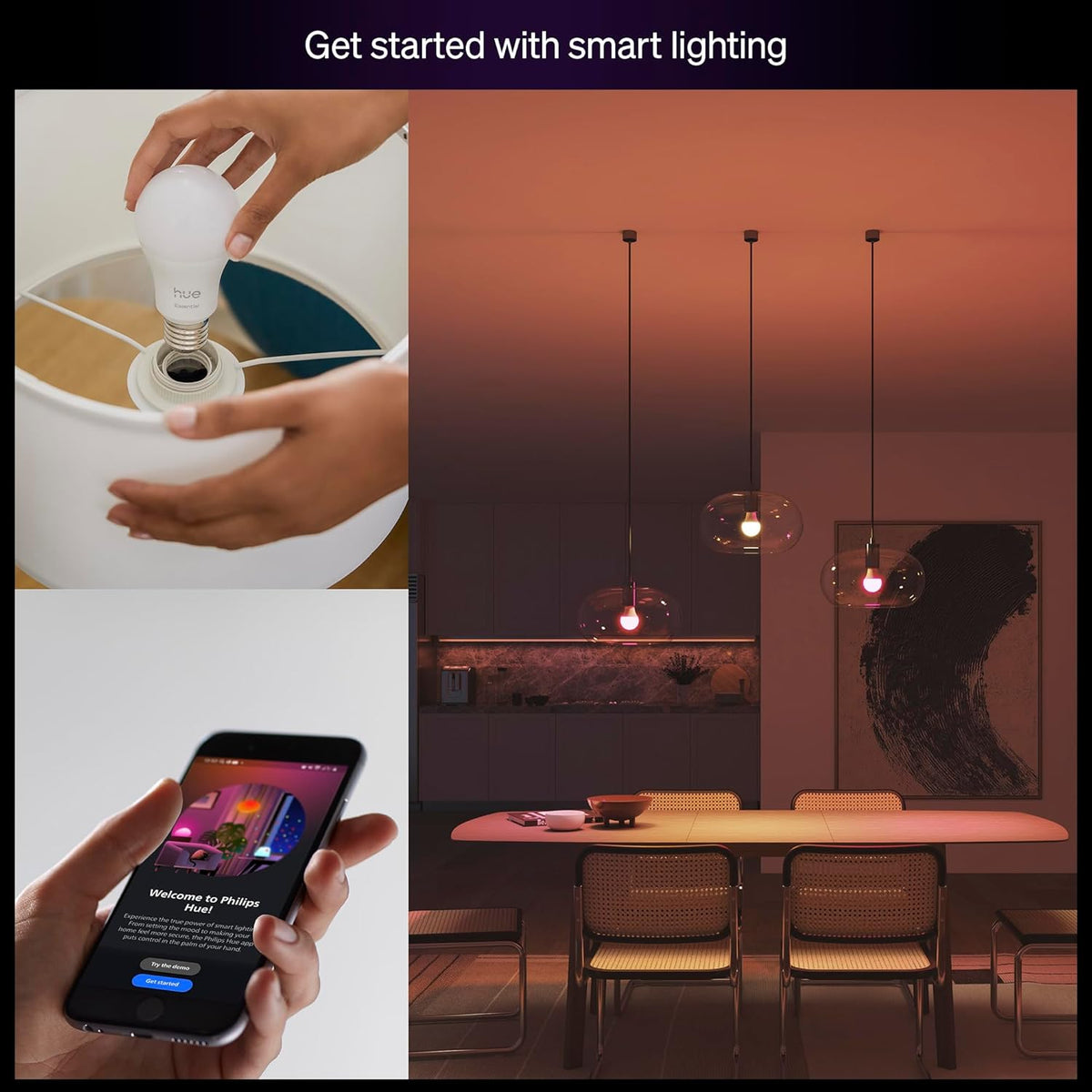Philips Hue Essential Smart LED A19 Bulb, 4-Pack