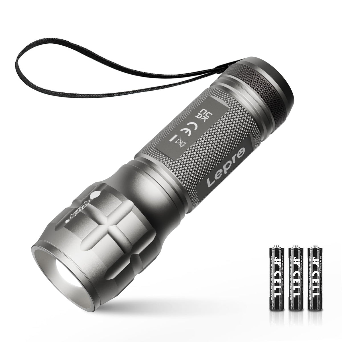 Lepro LED White Light Flashlight, High Lumens Waterproof Adjustable Focus