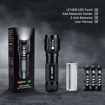 Lepro LED White Light Flashlight, High Lumens Waterproof Adjustable Focus