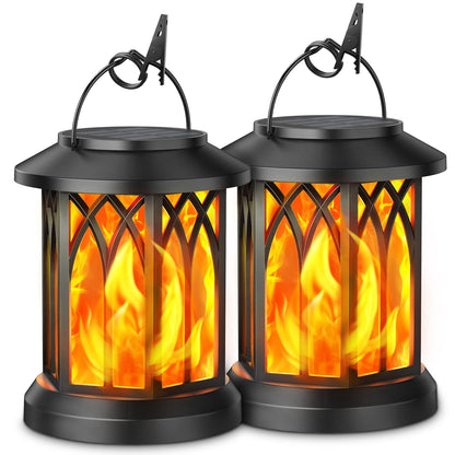 KOOPER 4 Pack Solar Lantern Outdoor Lights, Upgraded Flickering Flame Solar Lanterns Lights Outdoor Waterproof, Hanging Lantern Decorative, Solar Powered Lanterns for Yard Patio Path Tree Garden Decor