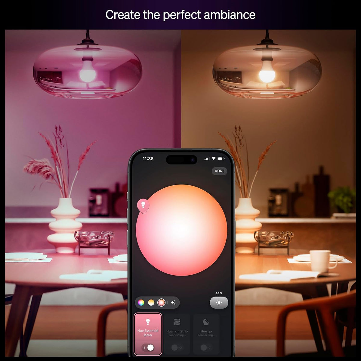 Philips Hue Essential Smart LED A19 Bulb, 4-Pack