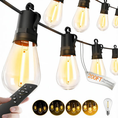 Outdoor String Lights Patio LED - 15M 50FT Outside Waterproof Dimmable