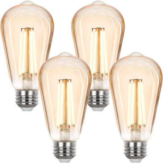 Sigalux LED Edison Bulbs 40 watt Equivalent, E26 Light Bulb Dimmable, Soft White 2700K, Amber Glass ST58 Vintage LED Bulbs, 80+ CRI, 4.5W 400LM, E26 Base, 4 Pack