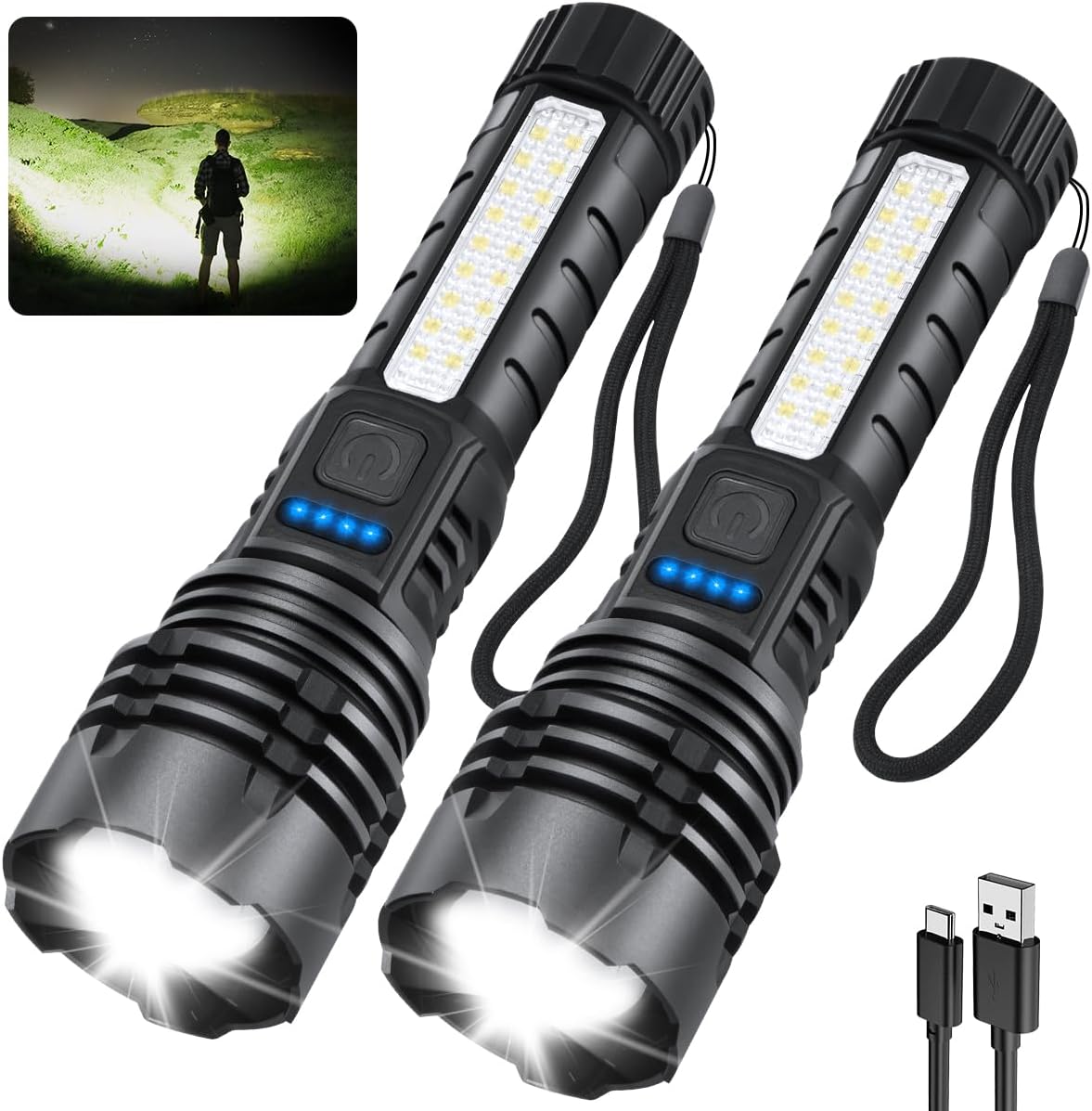 ZioeYiue Rechargeable Flashlights High Lumens 2Pack, Flash Lights for Home