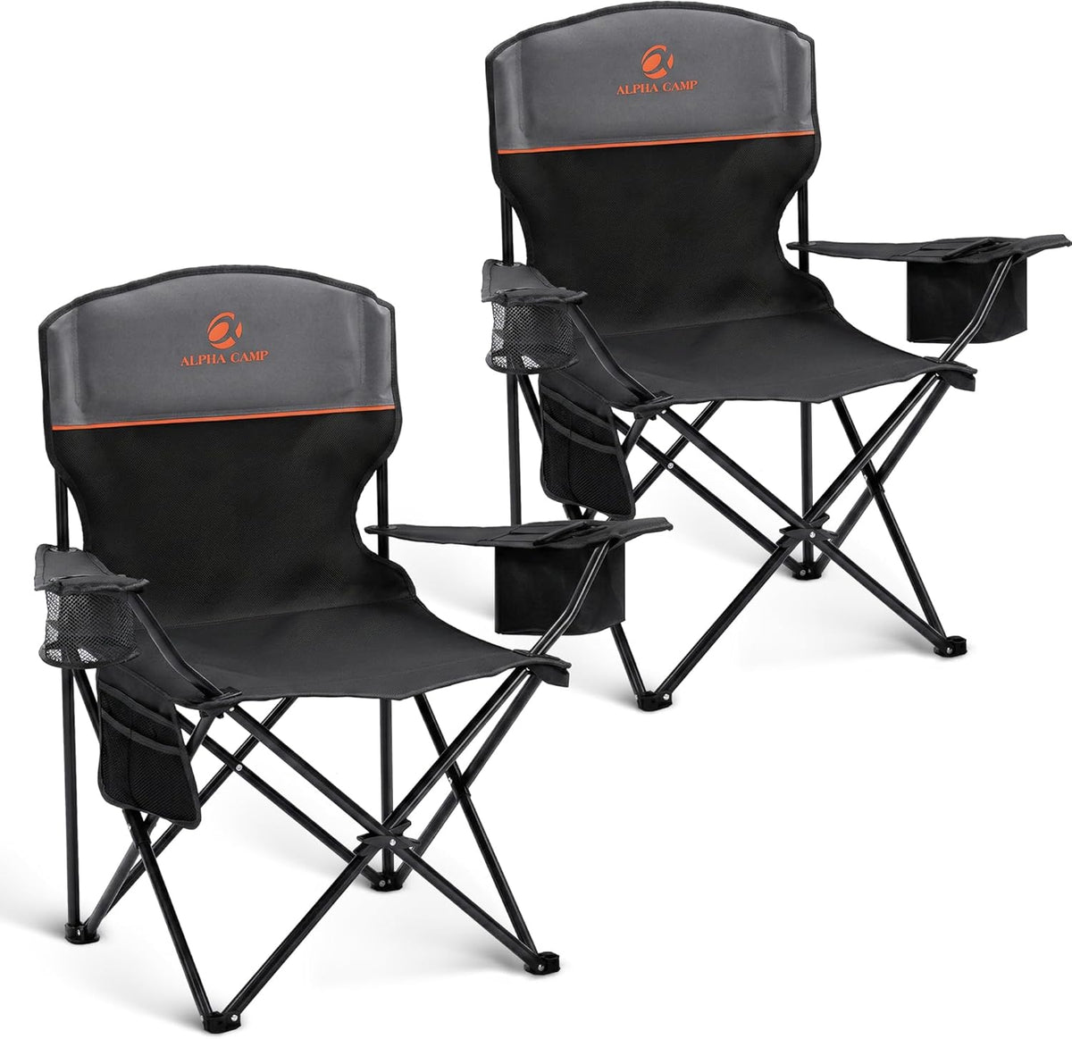 ALPHA CAMP 2-Pack Folding Camping Chair with Cooler Bag & Lumbar Support
