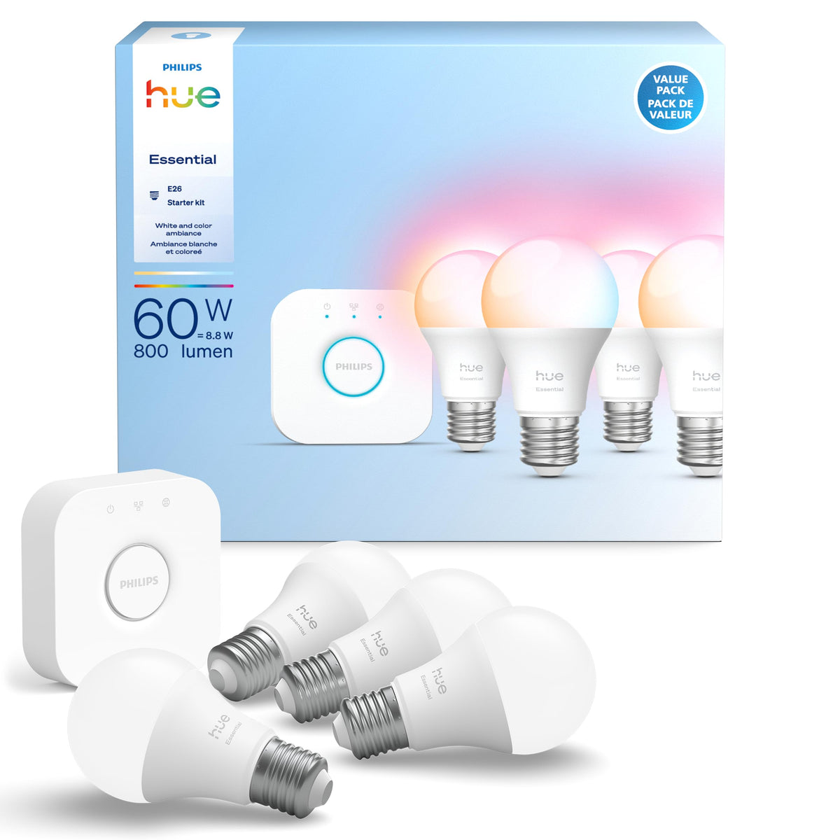 Philips Hue Essential Smart LED A19 Bulb, 4-Pack