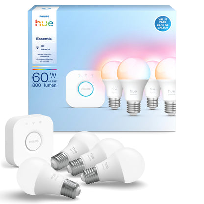 Philips Hue Essential Smart LED A19 Bulb, 4-Pack