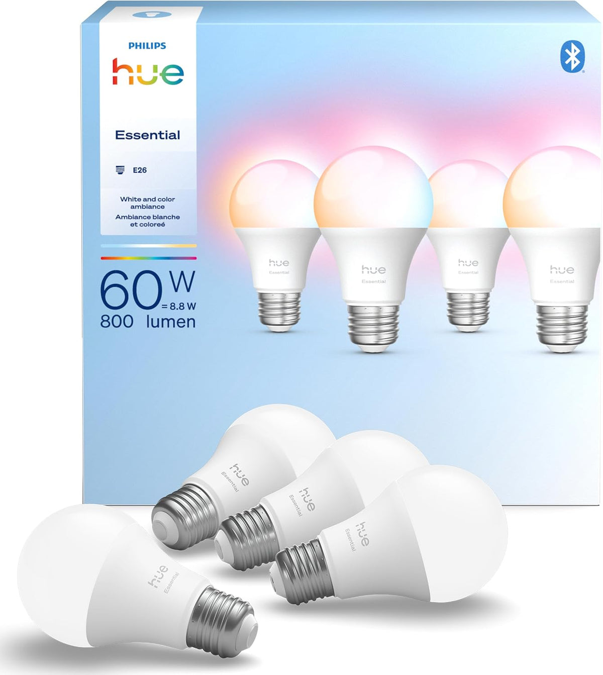 Philips Hue Essential Smart LED A19 Bulb, 4-Pack