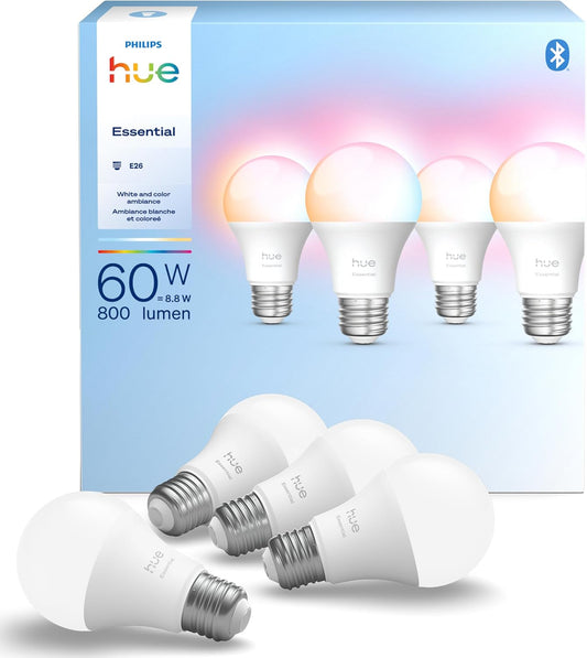 Philips Hue Essential Smart LED A19 Bulb, 4-Pack