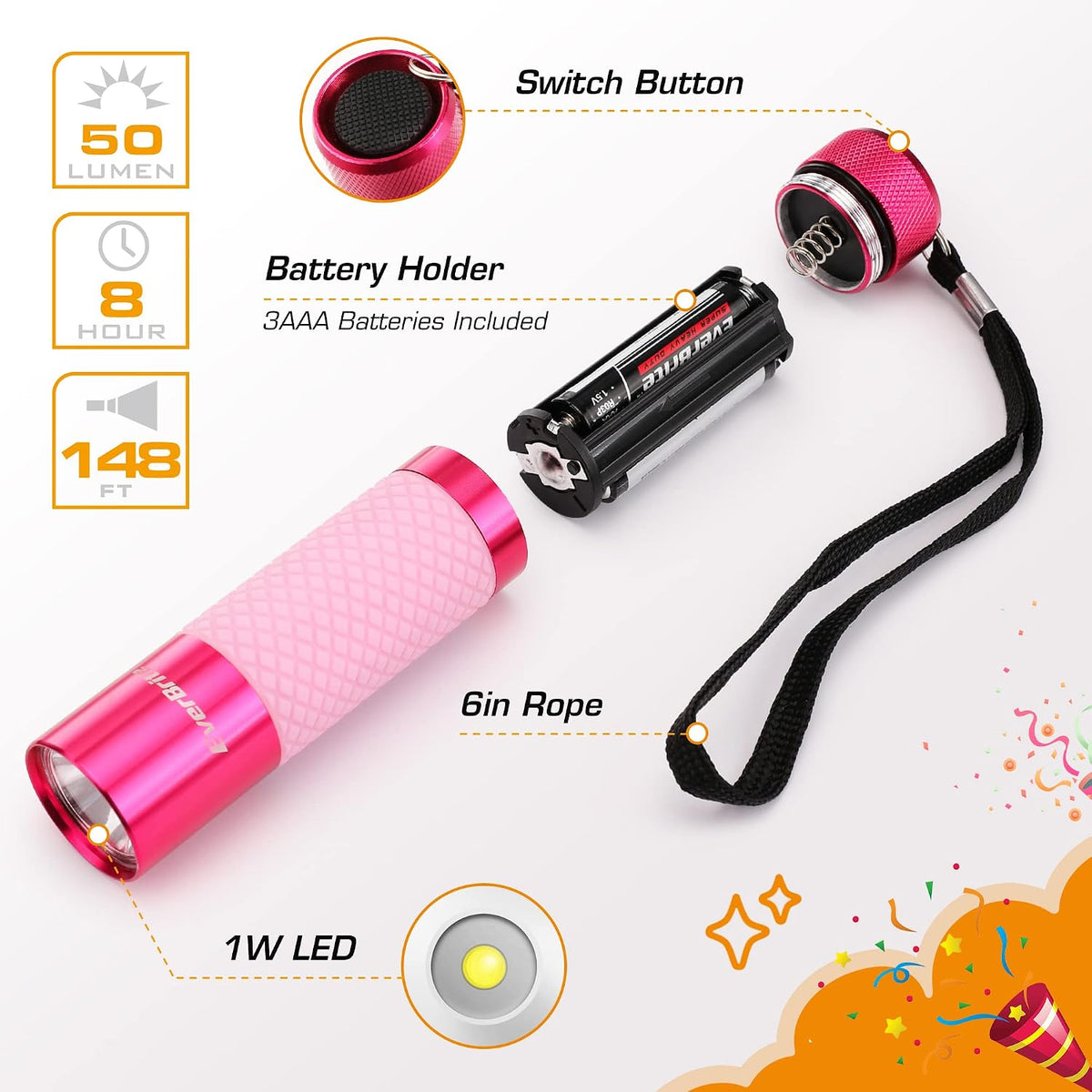 EverBrite 3-Pack Mini Flashlights, Glow in Dark Flashlights