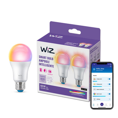 WiZ Connected Smart Light Bulbs, Sunset to Sunrise Automation + Motion Detection + Control with Voice or App, Full Color A19 60W 800LM Indoor, Matter Compatible -3 Pack