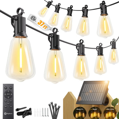 Brightown 52FT Solar String Lights Outdoor Waterproof, Up to 26Hrs Runtime