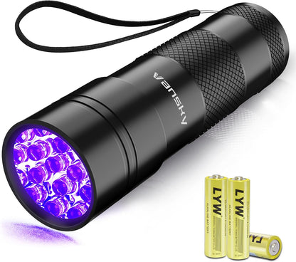 UV Light 395nm Blacklight Flashlight: Vansky 12 LED Black Light Mini Pet Urine Detection for Invisible Dog/Cat Dried Urine Stains on Carpet, Scorpion Finder, Resin Curing
