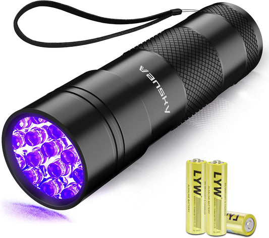 UV Light 395nm Blacklight Flashlight: Vansky 12 LED Black Light Mini Pet Urine Detection for Invisible Dog/Cat Dried Urine Stains on Carpet, Scorpion Finder, Resin Curing