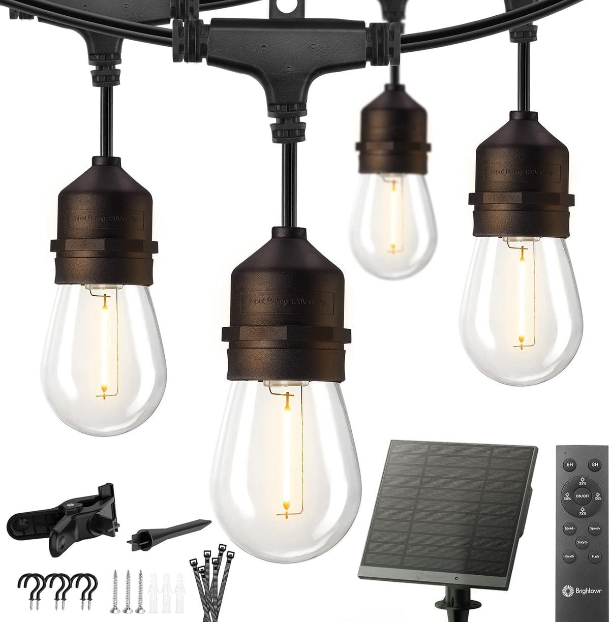 Brightown 52FT Solar String Lights Outdoor Waterproof, Up to 26Hrs Runtime