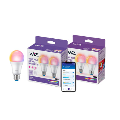 WiZ Connected Smart Light Bulbs, Sunset to Sunrise Automation + Motion Detection + Control with Voice or App, Full Color A19 60W 800LM Indoor, Matter Compatible -3 Pack