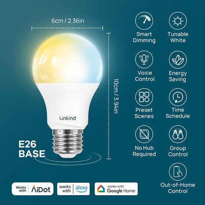 Linkind Smart Light Bulbs, Compatible with Alexa, Google Home, AiDot