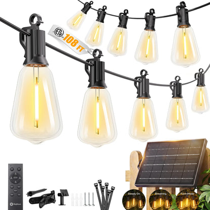 Brightown 52FT Solar String Lights Outdoor Waterproof, Up to 26Hrs Runtime