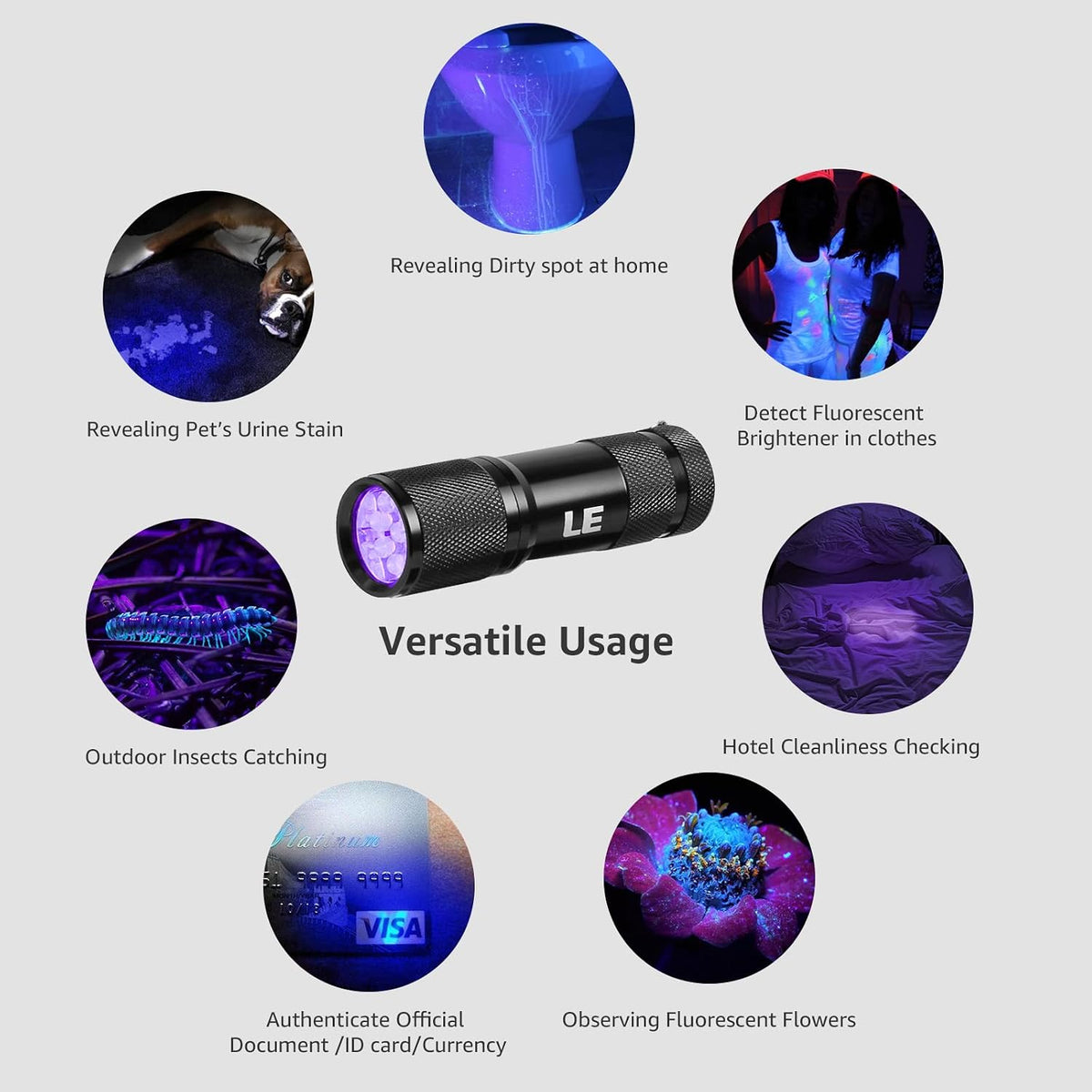 Lepro 395nm UV LED Flashlight, 9 LED Blacklight Detector