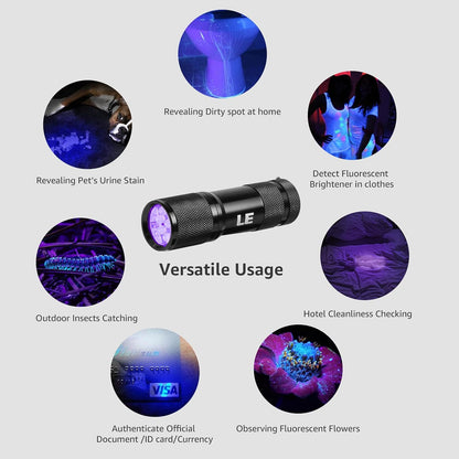Lepro 395nm UV LED Flashlight, 9 LED Blacklight Detector