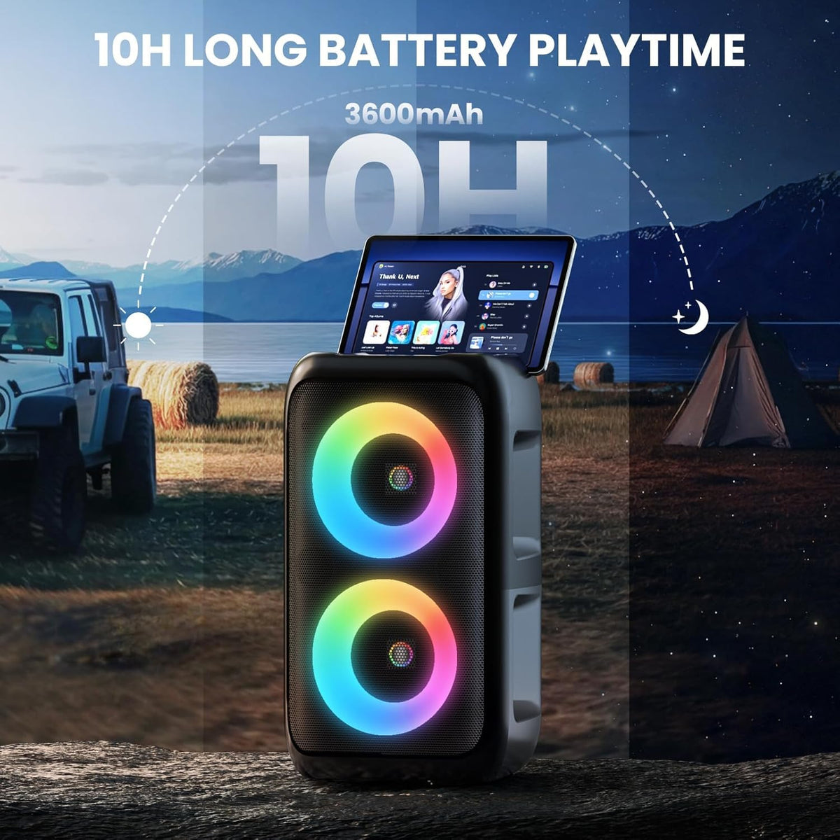 Bluetooth Speaker with 2 Wireless Microphones - Big Party Speaker for Adults Kids Karaoke with Lights - Portable Rechargeable Home Theater Systems Support TWS/AUX/USB/TF Card for Home Party Gift