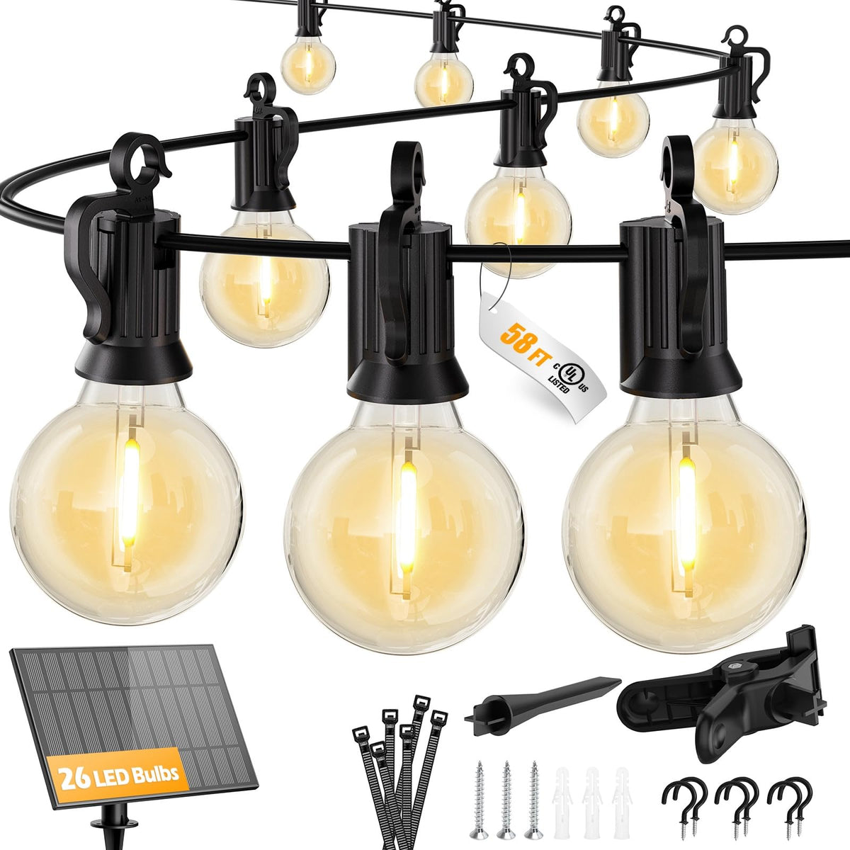 Brightown 52FT Solar String Lights Outdoor Waterproof, Up to 26Hrs Runtime