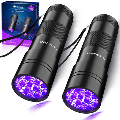 UV Light 395nm Blacklight Flashlight: Vansky 12 LED Black Light Mini Pet Urine Detection for Invisible Dog/Cat Dried Urine Stains on Carpet, Scorpion Finder, Resin Curing