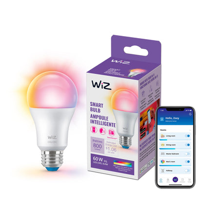 WiZ Connected Smart Light Bulbs, Sunset to Sunrise Automation + Motion Detection + Control with Voice or App, Full Color A19 60W 800LM Indoor, Matter Compatible -3 Pack