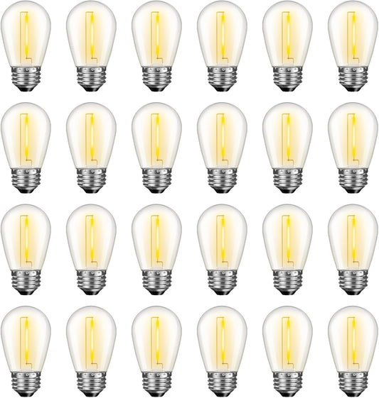 GvvooHome 24 Pack LED S14 Replacement Light Bulbs, Waterproof 1W Vintage Edison Bulbs for Outdoor Patio Backyard String Lights, Dimmable, E26 Regular Medium Screw Base, 2200K Warm White