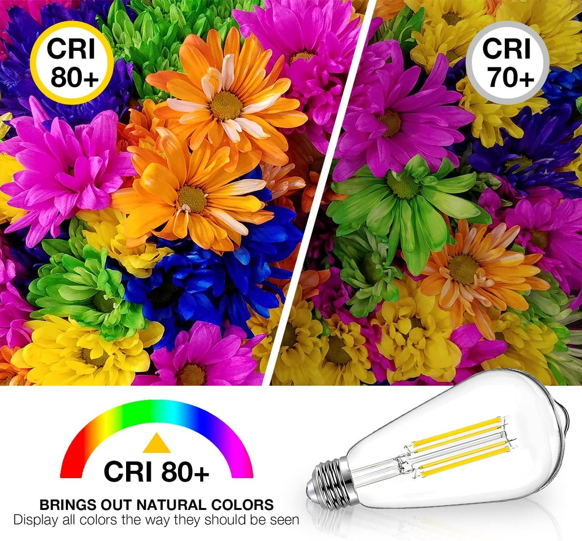 DAYBETTER 4 Pack Vintage LED Edison Bulbs, E26 Led Bulb 60W Equivalent, Dimmable Led Light Bulbs, High Brightness 800 LM Warm White 2700K, ST58 Antique LED Filament Bulbs, Clear Glass Style for Home