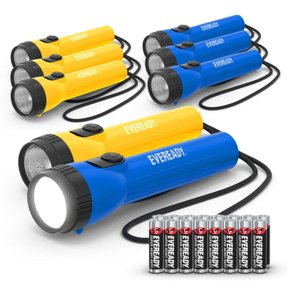 EVEREADY LED Flashlights (4-Pack), Bright Flashlights for Emergencies and Camping Gear, Flash Light with AA Batteries Included, Blue/Yellow (4-Pack)