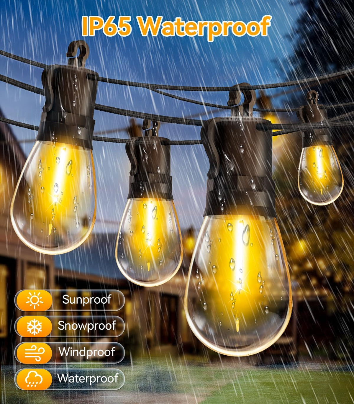 Outdoor String Lights Patio LED - 15M 50FT Outside Waterproof Dimmable