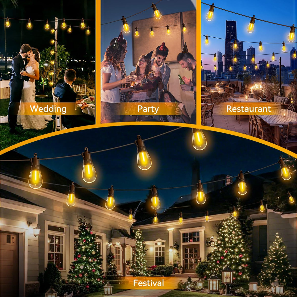 Outdoor String Lights Patio LED - 15M 50FT Outside Waterproof Dimmable