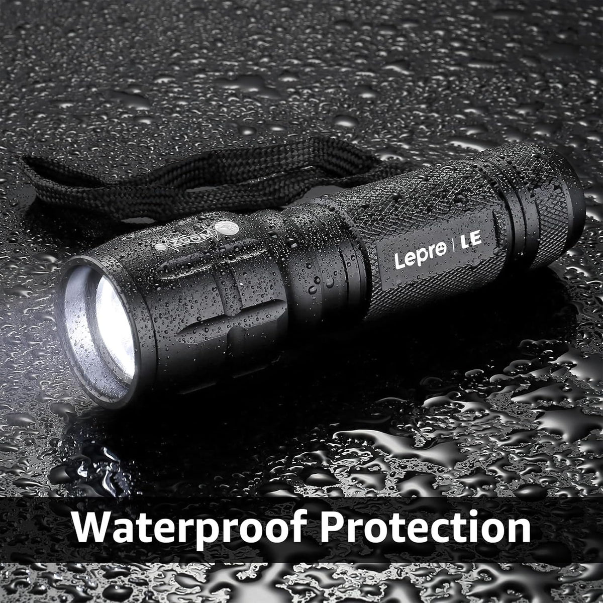 Lepro LED White Light Flashlight, High Lumens Waterproof Adjustable Focus