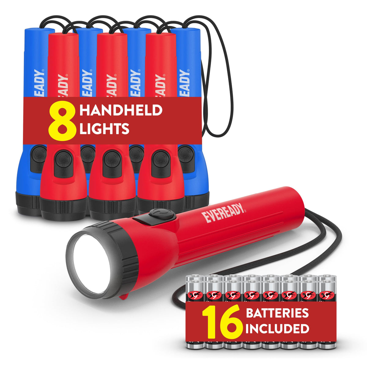 EVEREADY LED Flashlights (4-Pack), Bright Flashlights for Emergencies and Camping Gear, Flash Light with AA Batteries Included, Blue/Yellow (4-Pack)