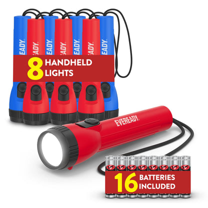 EVEREADY LED Flashlights (4-Pack), Bright Flashlights for Emergencies and Camping Gear, Flash Light with AA Batteries Included, Blue/Yellow (4-Pack)