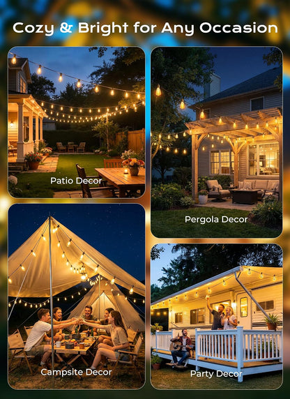 Brightown 52FT Solar String Lights Outdoor Waterproof, Up to 26Hrs Runtime