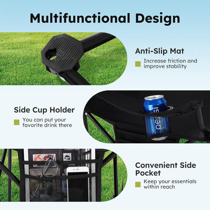 ALPHA CAMP 2-Pack Folding Camping Chair with Cooler Bag & Lumbar Support