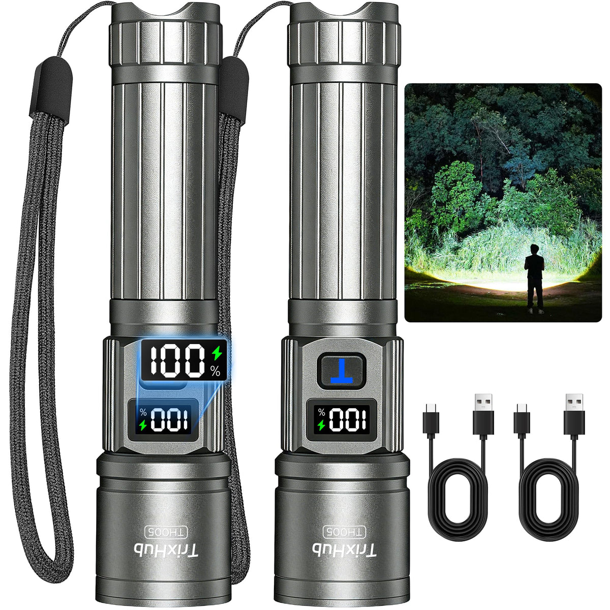 TrixHub Rechargeable Flashlights 2 Pack Super Bright High Lumens Flashlight