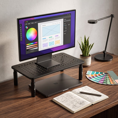 3-Level Adjustable Monitor Stand – Vented Metal Desk Riser for 13–32" Screens | VectraKeys