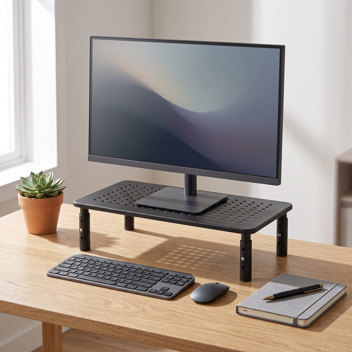 3-Level Adjustable Monitor Stand – Vented Metal Desk Riser for 13–32" Screens | VectraKeys