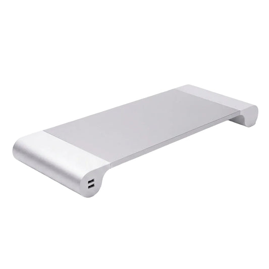 Aluminum Monitor Stand Riser with USB Hub – Silver Ergonomic Desk Riser for Laptops & Screens | VectraKeys
